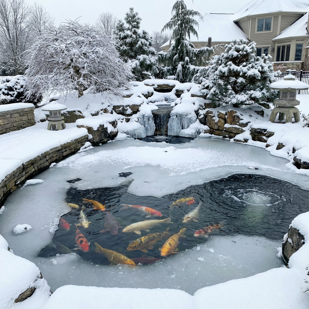 Frozen koi pond